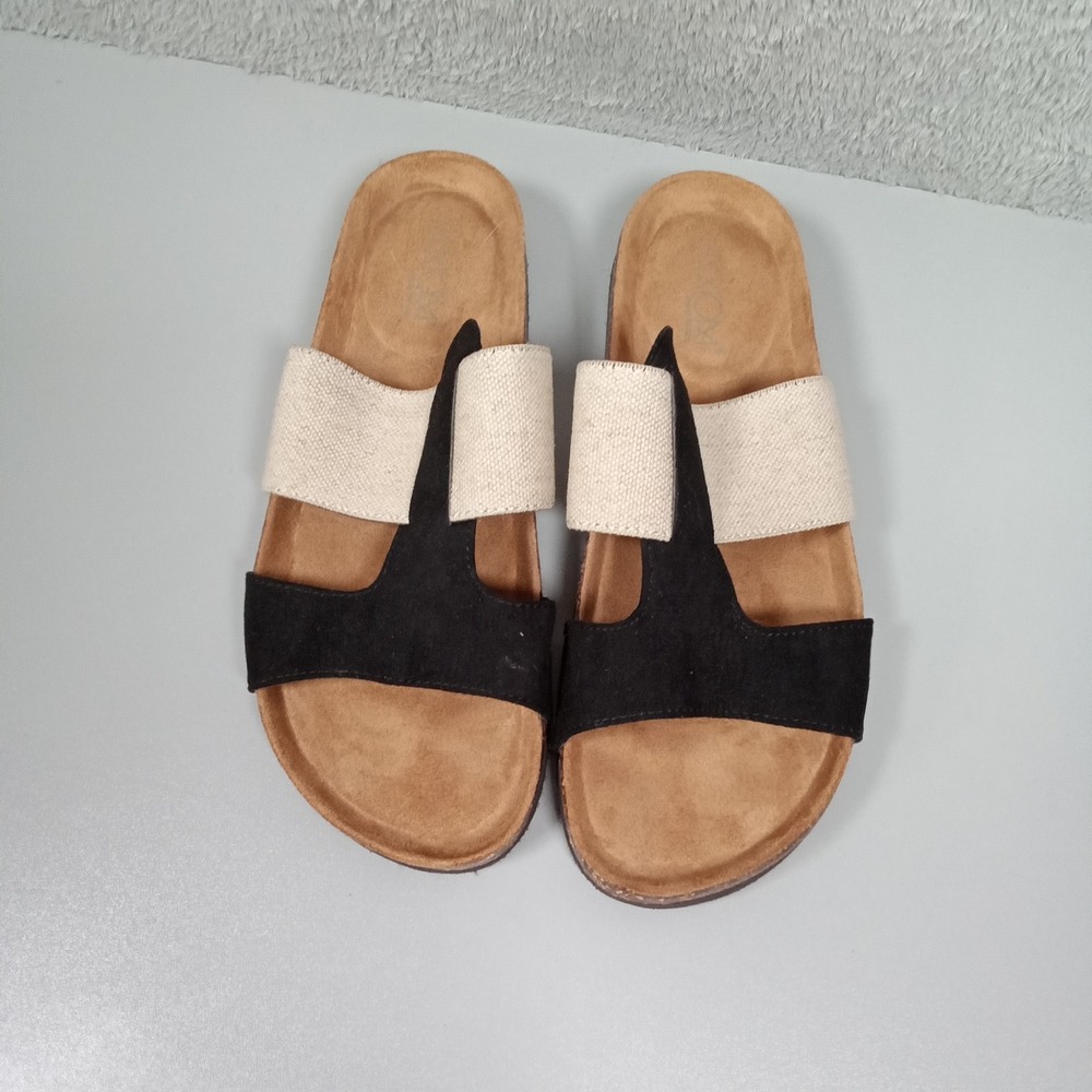 AXXIOM Salsa Black Cream Two Tone Cork Slide Sandals Womens 8M